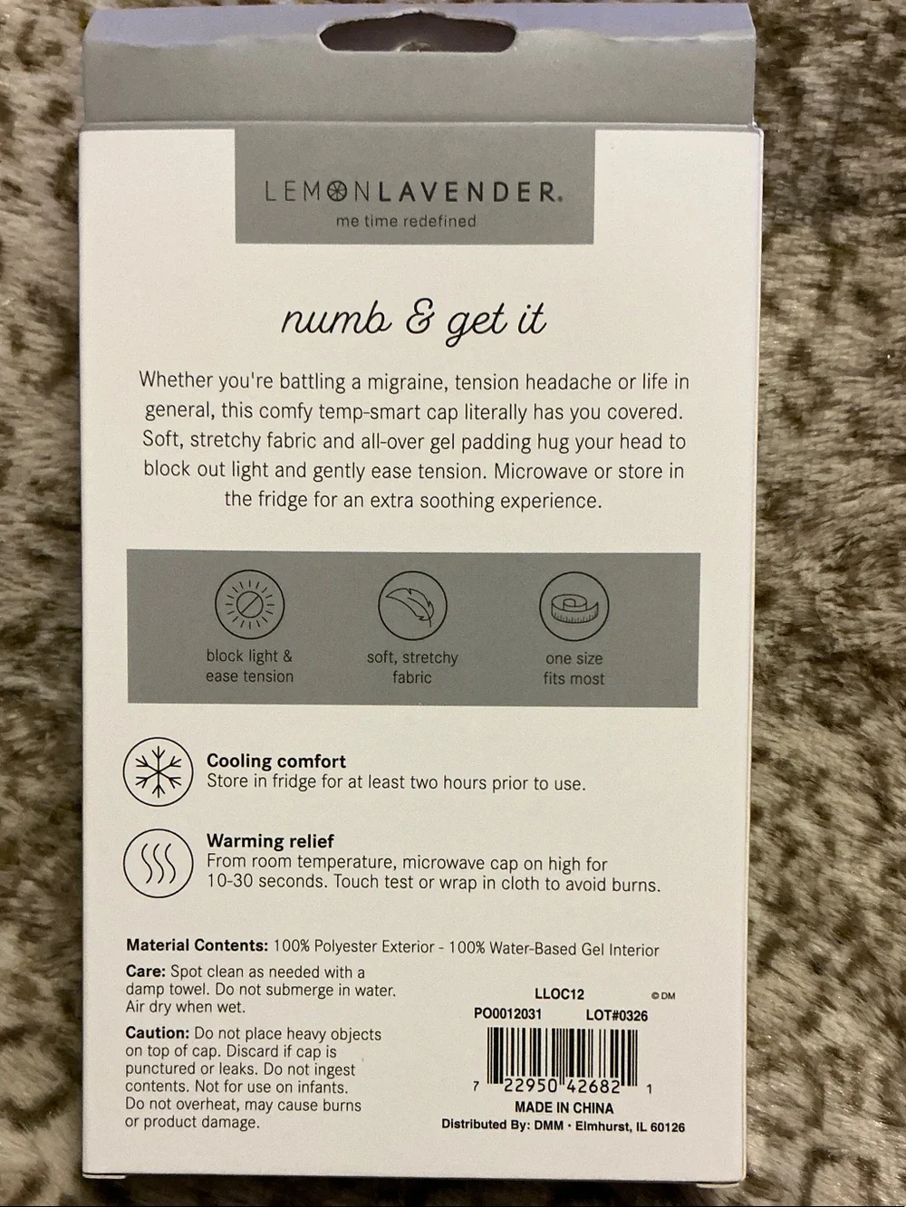 Lemon Lavender Out Cold Temp-Smart Migraine Cap - Light Gray